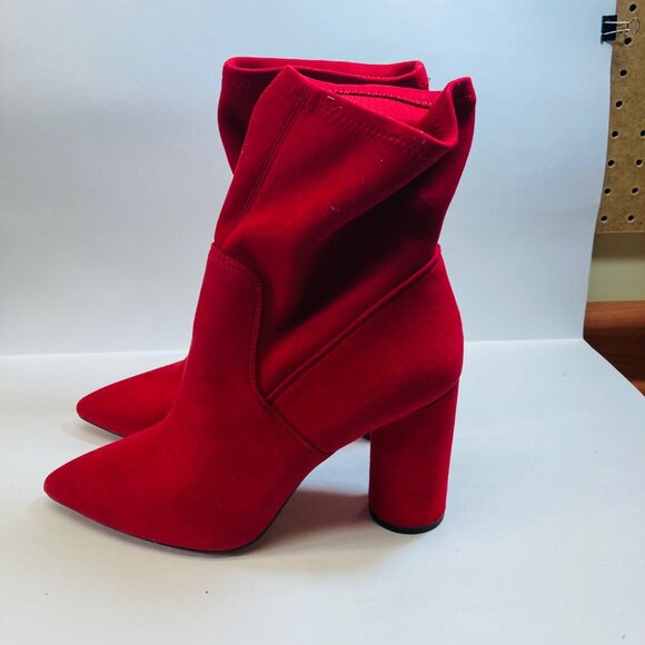 BCBGENERATION Boots 9 M Red Ally Pointed Toe Sculpted Heel Zip-Up Dress Booties - Picture 2 of 12